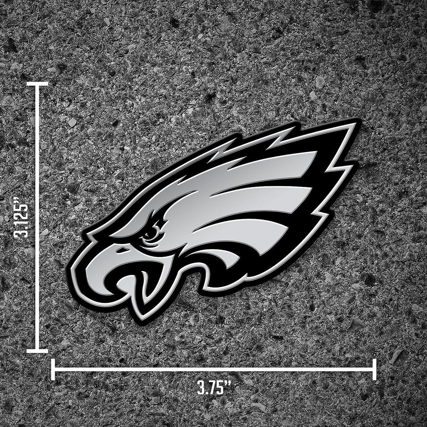 Philadelphia Eagles Auto Emblem, Silver Chrome Color, Raised Molded Plastic, 3.5 Inch, Adhesive Tape Backing