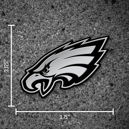 Philadelphia Eagles Auto Emblem, Silver Chrome Color, Raised Molded Plastic, 3.5 Inch, Adhesive Tape Backing