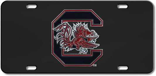 University of South Carolina Gamecocks Metal License Plate Tag Die Cast 3D Black Stainless Steel
