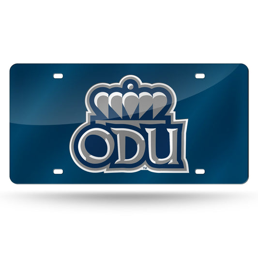 Old Dominion University Monarchs Premium Laser Cut Tag License Plate, Blue, Mirrored Acrylic Inlaid, 12x6 Inch