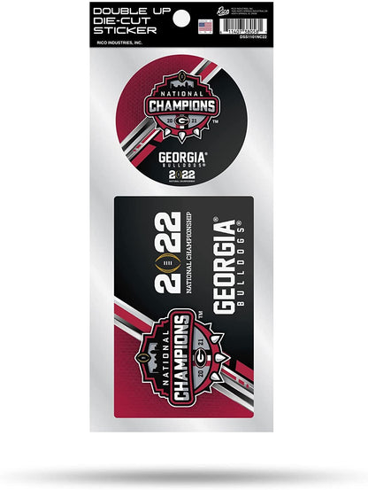 University of Georgia Bulldogs 2022 Champions 2-Piece Double Up Die Cut Sticker Decal Sheet, 4x8 Inch