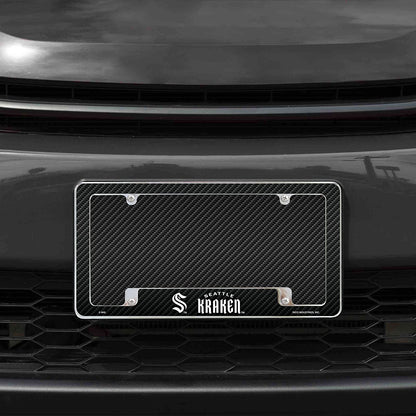 Seattle Kraken Metal License Plate Frame Chrome Tag Cover Carbon Fiber Design 6x12 Inch