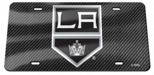 Los Angeles Kings Premium Laser Cut Tag License Plate, Carbon Fiber Design, Mirrored Acrylic Inlaid, 12x6 Inch