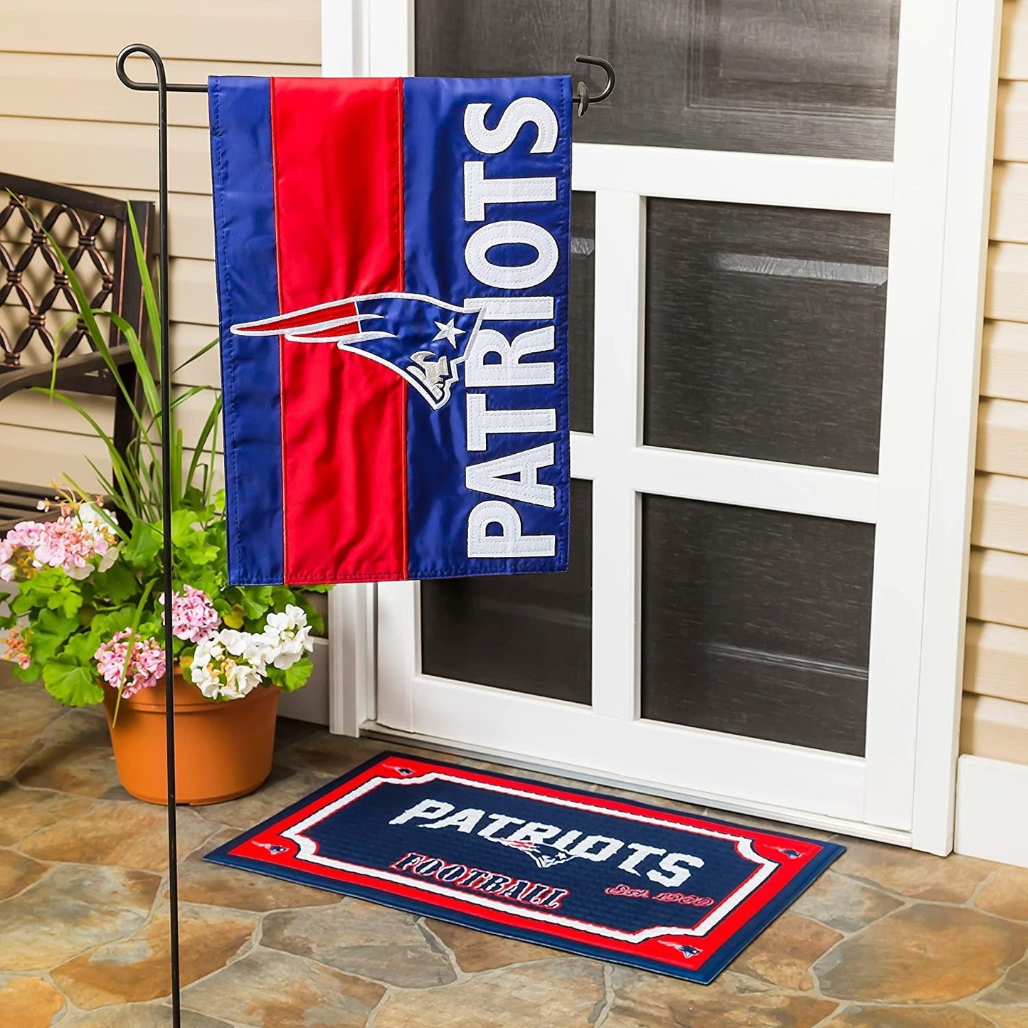 New England Patriots Premium Garden Flag Banner, Double Sided, Embroidered Applique, 13x18 Inch