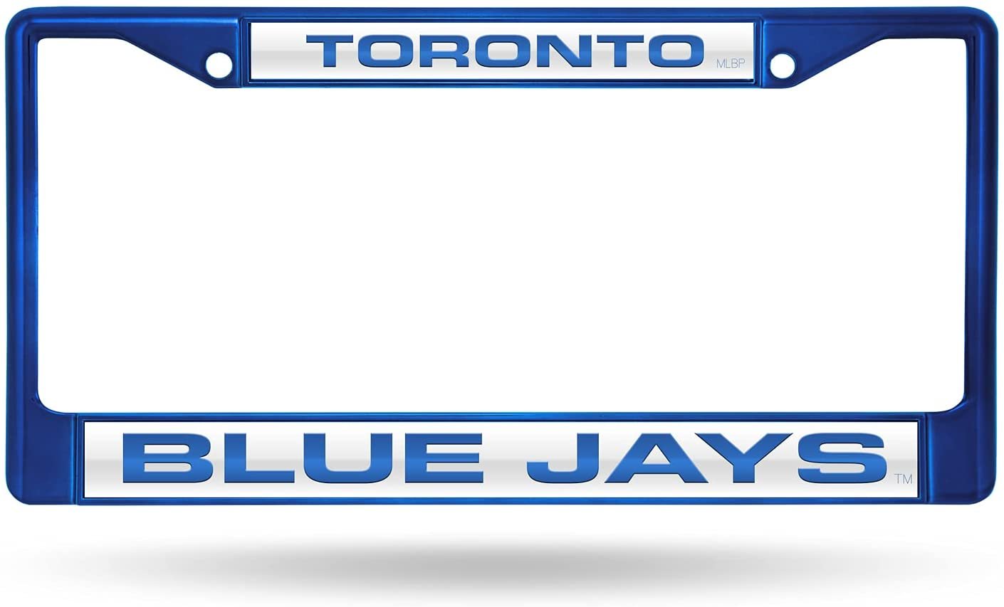 Toronto Blue Jays Blue Metal License Plate Frame Tag Cover, Laser Acrylic Mirrored Inserts, 12x6 Inch