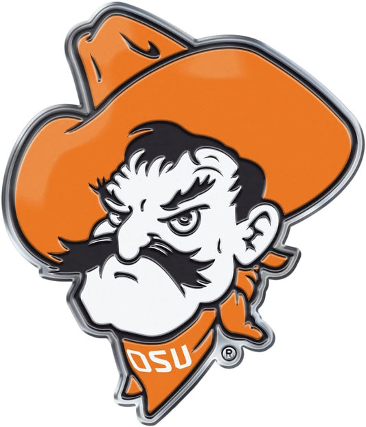 Oklahoma State University Cowboys Premium Aluminum Metal Raised Auto Emblem, Alternate Logo, Color Embossed, Full Adhesive Backing