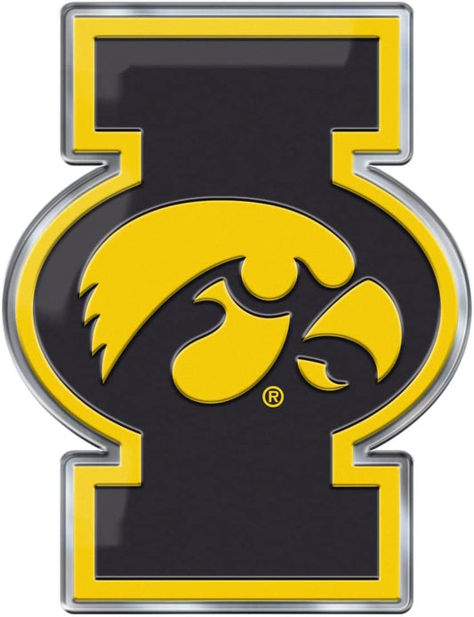 University of Iowa Hawkeyes Premium Aluminum Metal Raised Auto Emblem, Alternate Logo, Color Embossed, Full Adhesive Backing