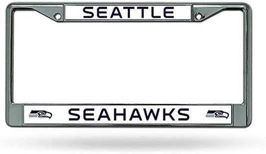 Seattle Seahawks Chrome Metal License Plate Frame Tag Cover, 12x6 Inch