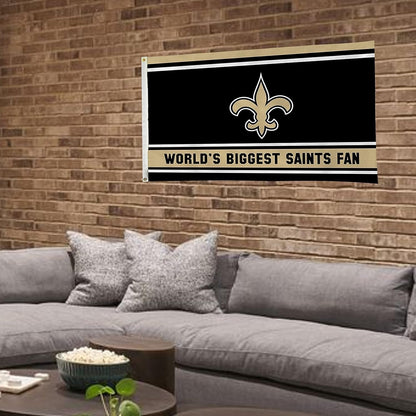 New Orleans Saints 3x5 Feet Flag Banner, World's Biggest Fan, Metal Grommets, Single Sided, Indoor or Outdoor Use