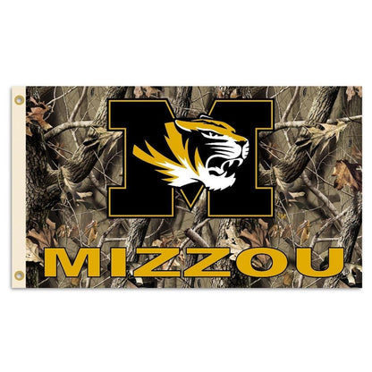 BSI PRODUCTS, INC. - Missouri Tigers 3’x5’ Flag with Realtree Camo Background & Heavy-Duty Brass Grommets - MU Football Pride - High Durability for Indoor and Outdoor Use - Great Gift Idea - Camo