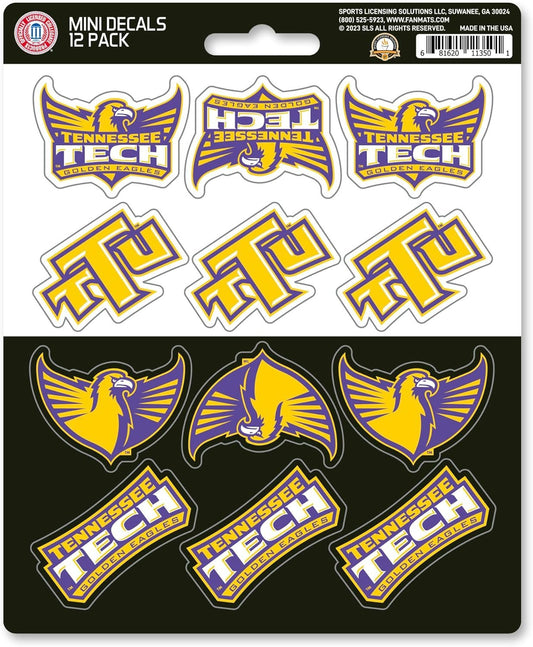 Tennessee Tech University Golden Eagles 12-Piece Mini Decal Sticker Set, 5x6 Inch Sheet, Gift for football fans for any hard surfaces around home, automotive, personal items