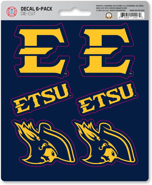 East Tennessee State University Buccaneers 6-Piece Decal Sticker Set, 5x6 Inch Sheet, Gift for football fans for any hard surfaces around home, automotive, personal items