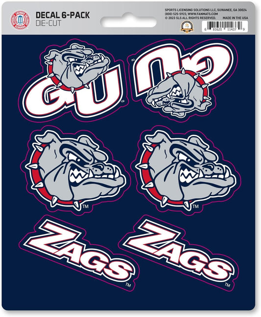 Gonzaga University Bulldogs 6-Piece Decal Sticker Set, 5x6 Inch Sheet, Gift for football fans for any hard surfaces around home, automotive, personal items