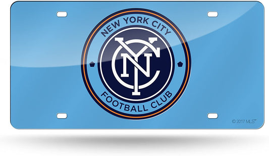 New York City FC MLS Premium Laser Cut Tag License Plate, Blue Mirrored Acrylic Inlaid, 12x6 Inch