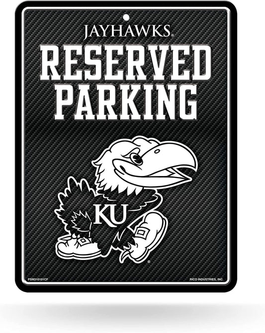 University of Kansas Jayhawks Metal Parking Novelty Wall Sign 8.5 x 11 Inch Carbon Fiber Design