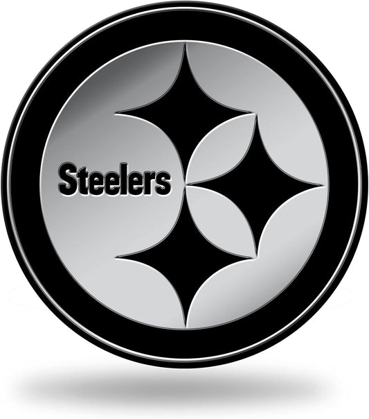 Pittsburgh Steelers Auto Emblem, Silver Chrome Color, Raised Molded Plastic, 3.5 Inch, Adhesive Tape Backing