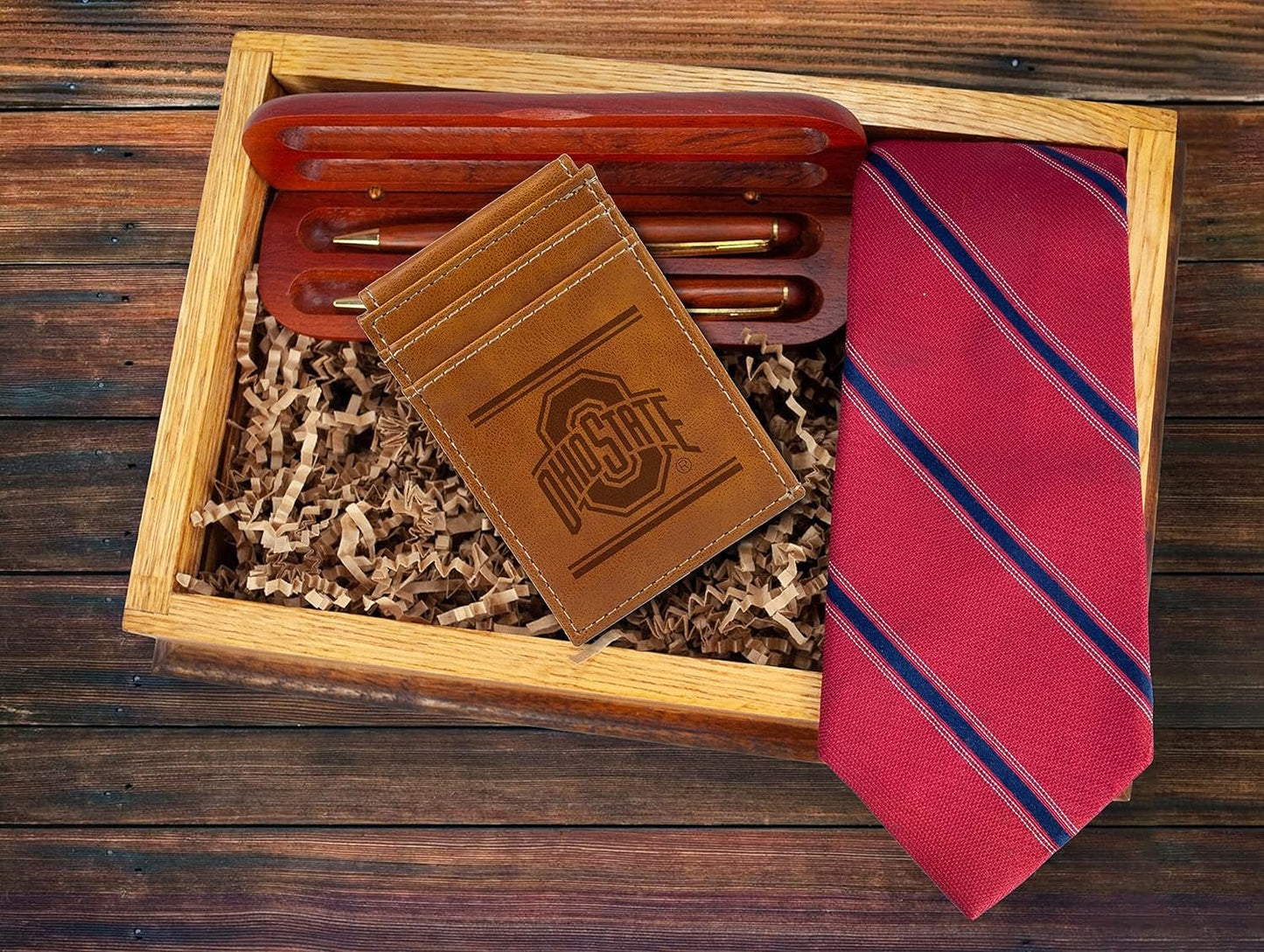 NCAA Ohio State Buckeyes Men’s Front ID Pocket Brown Wallet- Premium 8 Pocket Laser-Engraved Team Logo on Vegan Leather- Minimalist Design, Credit Card Holder- Ideal for Travel or Men’s Gift