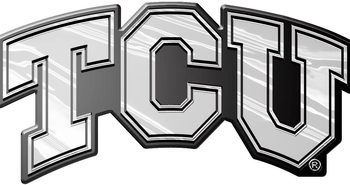 Texas Christian University Horned Frogs TCU Auto Emblem, Silver Chrome Color, Molded Raised, Adhesive Tape Backing, 3 Inch