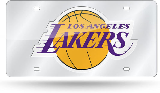 Los Angeles Lakers Premium Laser Cut Tag License Plate, Mirrored Acrylic Inlaid, 12x6 Inch