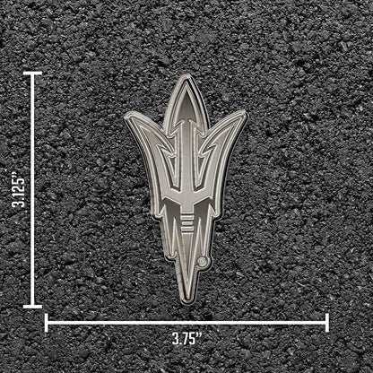 Arizona State University Sun Devils Premium Solid Metal Raised Auto Emblem, Antique Nickel Finish, Shape Cut, Adhesive Backing