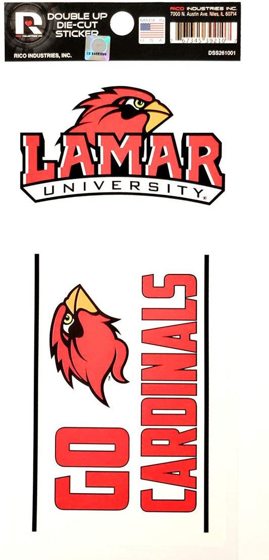 Lamar University Cardinals 2-Piece Double Up Die Cut Sticker Decal Sheet, 4x8 Inch