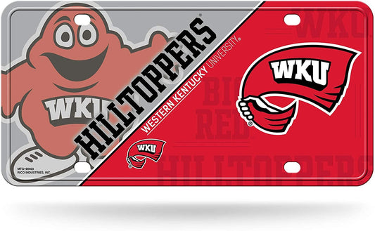 Western Kentucky University Hilltoppers Metal Auto Tag License Plate, Split Design, 6x12 Inch