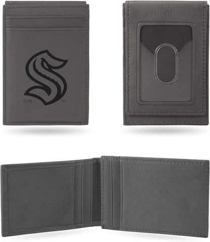 Rico Industries NHL Seattle Kraken Gray Laser Engraved Front Pocket Wallet Laser Engraved Front Pocket Wallet - Compact/Comfortable/Slim