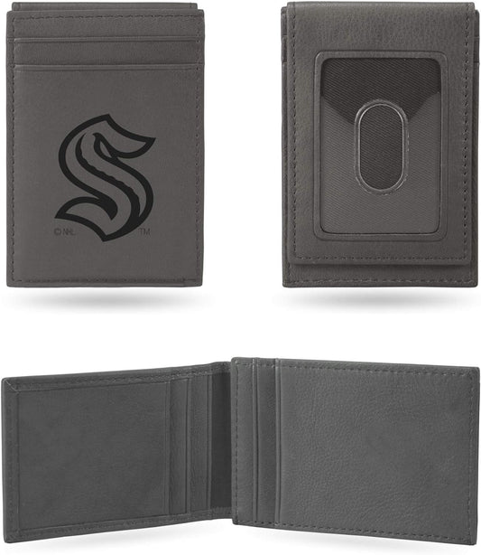 Rico Industries NHL Seattle Kraken Gray Laser Engraved Front Pocket Wallet Laser Engraved Front Pocket Wallet - Compact/Comfortable/Slim
