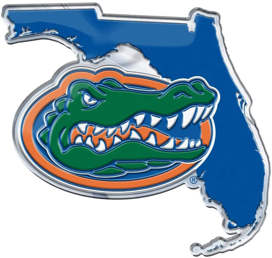 University of Florida Gators Team State Design Auto Emblem, Aluminum Metal, Embossed Team Color, Raised Decal Sticker, Full Adhesive Backing