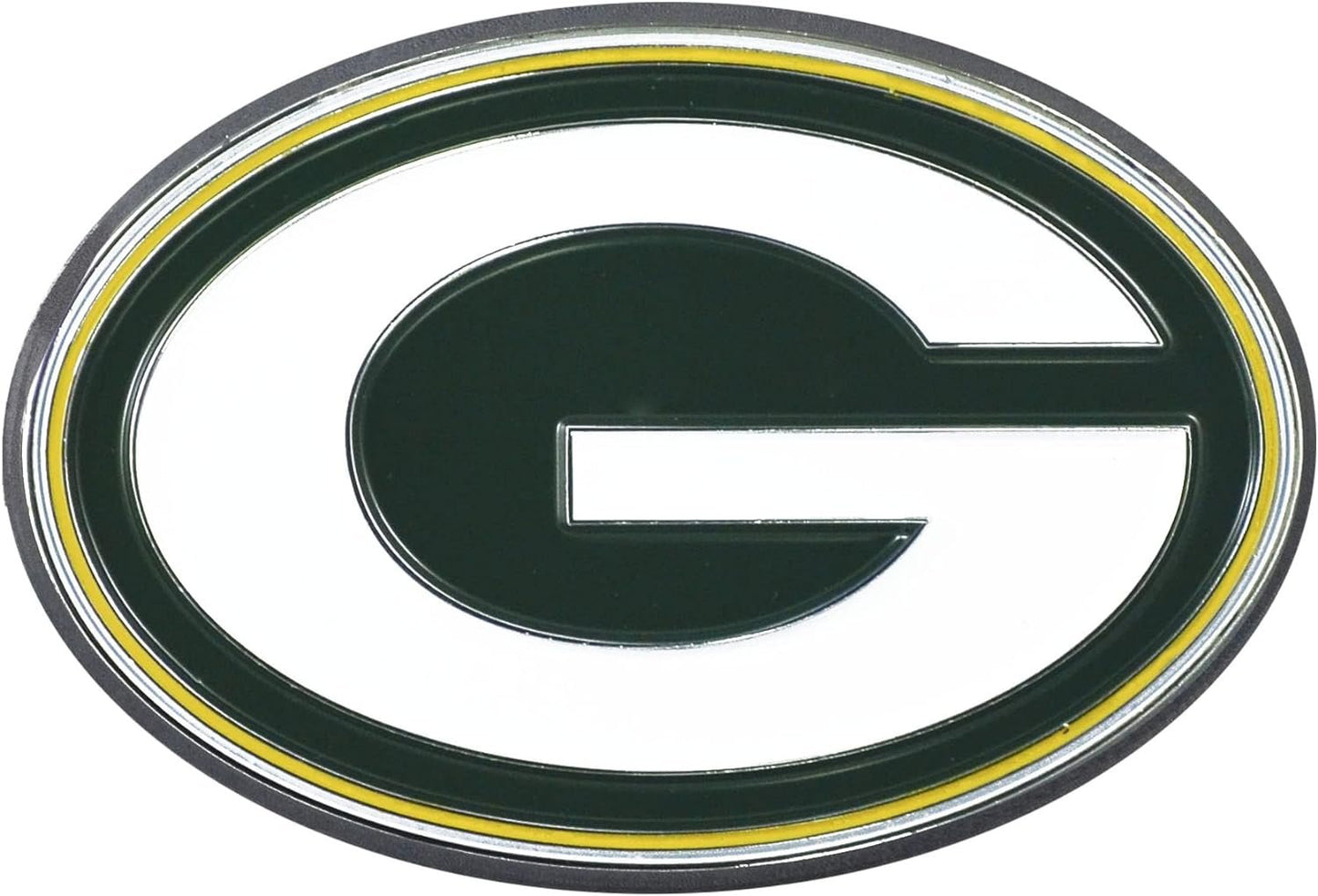 Green Bay Packers Solid Metal Color Auto Emblem, Raised, Adhesive Tape Backing