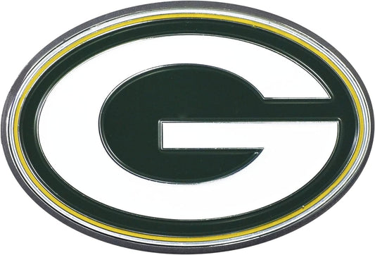 Green Bay Packers Solid Metal Color Auto Emblem, Raised, Adhesive Tape Backing