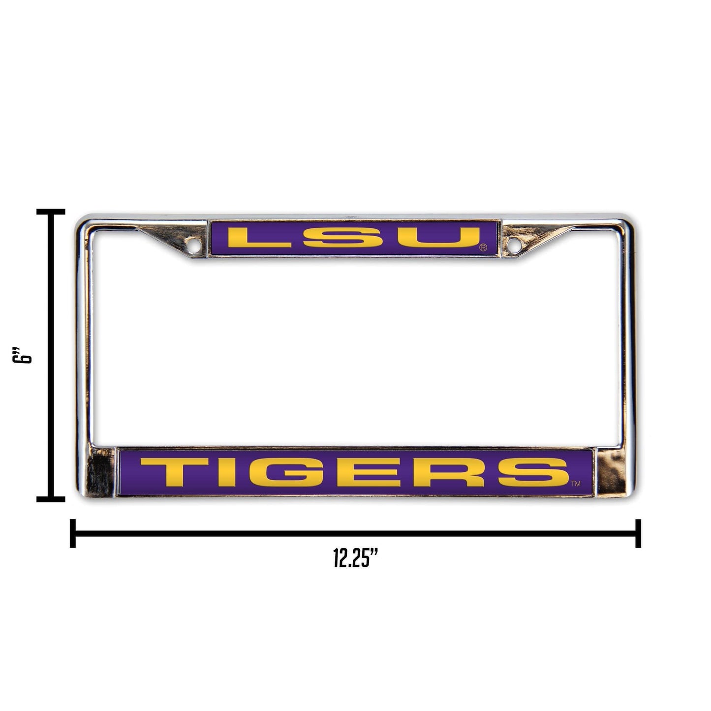 Louisiana State University Tigers LSU Metal License Plate Frame Chrome Tag Cover, Laser Acrylic Mirrored Inserts, 12x6 Inch