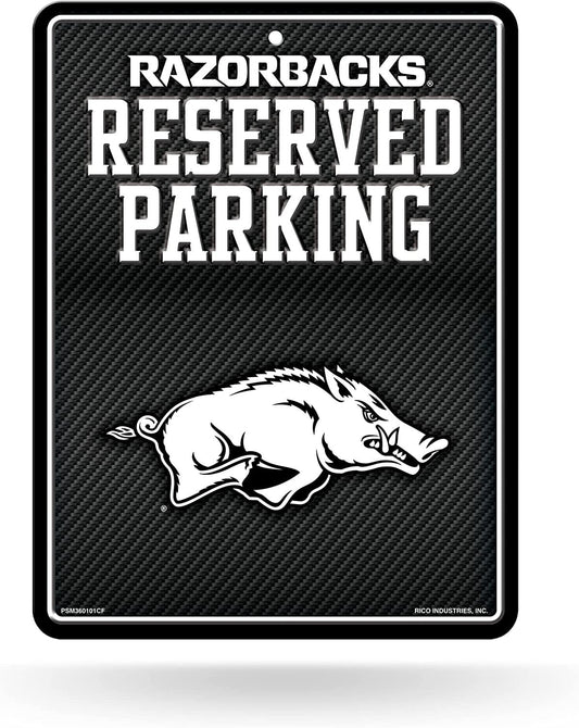 University of Arkansas Razorbacks Metal Parking Novelty Wall Sign 8.5 x 11 Inch Carbon Fiber Design