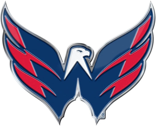 Washington Capitals Auto Emblem, Aluminum Metal, Embossed Team Color, Raised Decal Sticker, Full Adhesive Backing