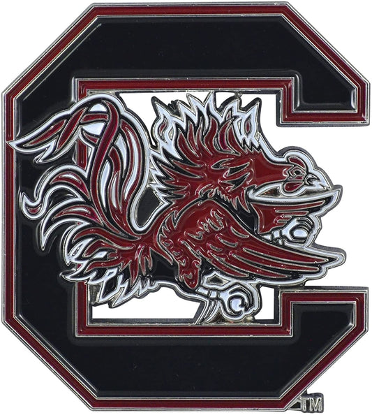 University of South Carolina Gamecocks Premium Solid Metal Raised Auto Emblem, Team Color, Shape Cut, Adhesive Backing