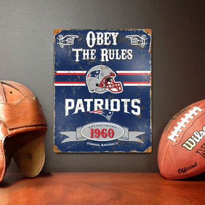 New England Patriots Large 14.5x11.5 Inch Heavy Duty Metal Wall Pub Sign Embossed Vintage Design