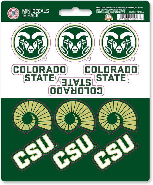 Colorado State University Rams 12-Piece Mini Decal Sticker Set, 5x6 Inch Sheet, Gift for football fans for any hard surfaces around home, automotive, personal items