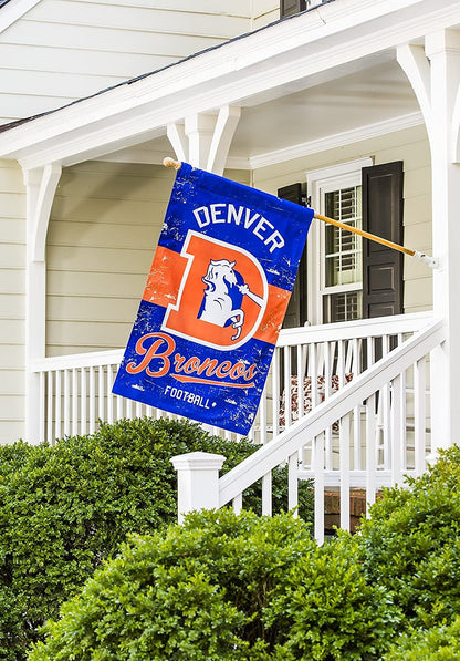 Denver Broncos Premium Garden Flag Banner, Double Sided, Retro Vintage Style, Linen, 13x18 Inch