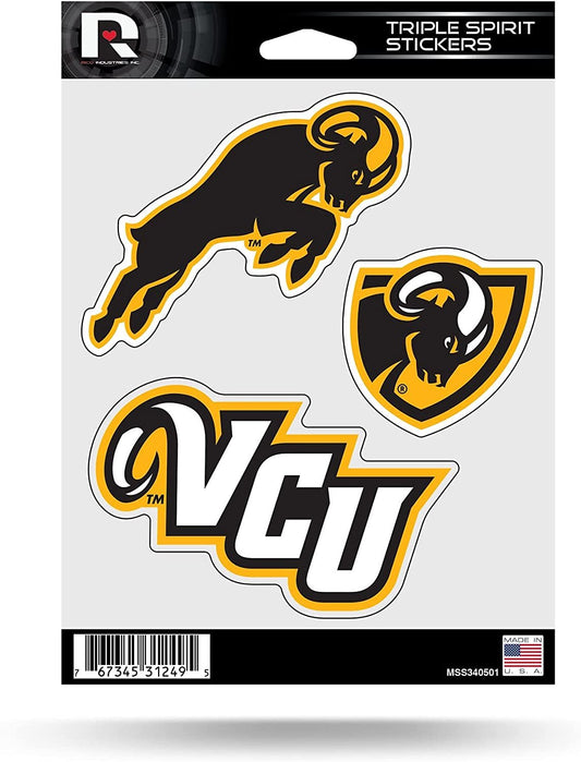 Virginia Commonwealth University Rams VCU 3 Piece Decal Sheet Triple Sticker