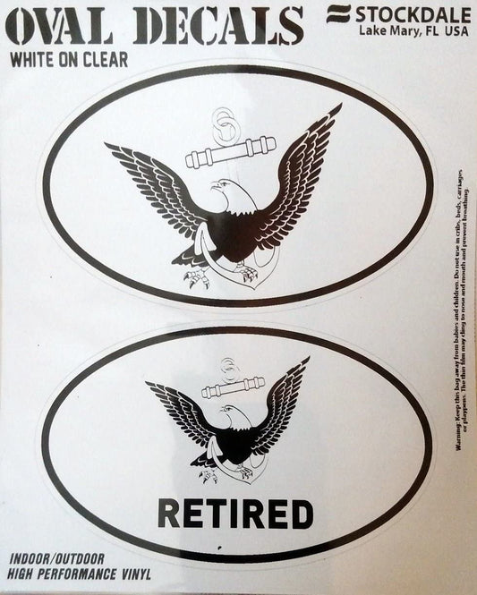 U.S. Navy, Retired, 2-Piece Euro Decal Sticker Set, White and Clear Color, 4x2.5 Inch Each, United States Military