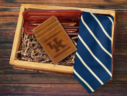 NCAA University of Kentucky Wildcats Men’s Front ID Pocket Brown Wallet- Premium 8 Pocket Laser-Engraved Team Logo on Vegan Leather- Minimalist Design, Credit Card Holder- Ideal for Travel or Men’s Gift
