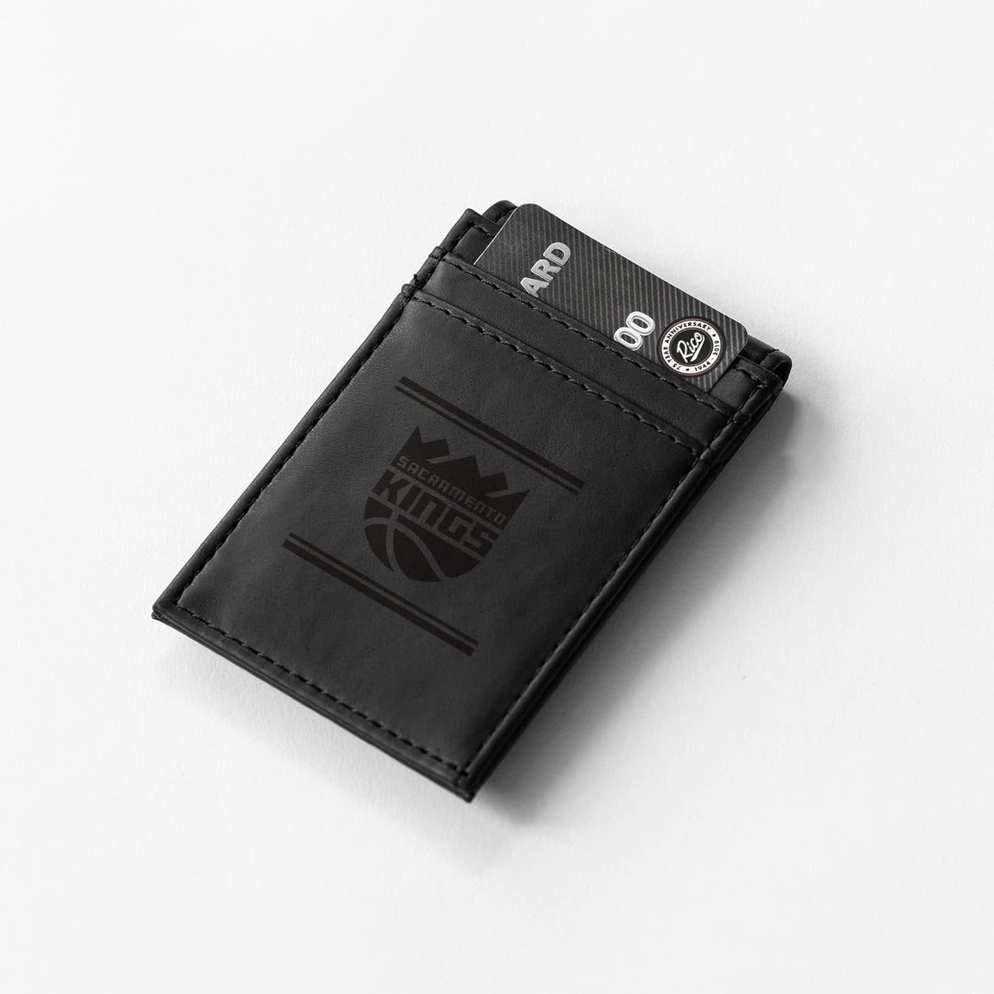 Sacramento Kings Premium Black Leather Wallet, Front Pocket Magnetic Money Clip, Laser Engraved, Vegan