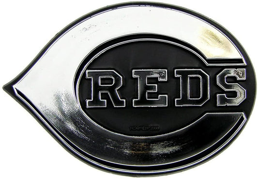 Cincinnati Reds Auto Emblem, Plastic Molded, Silver Chrome Color, Raised 3D Effect, Adhesive Backing