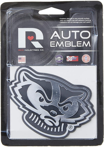 University of Wisconsin Badgers Silver Chrome Color Auto Emblem, Raised Molded Plastic, 3.5 Inch, Adhesive Tape Backing
