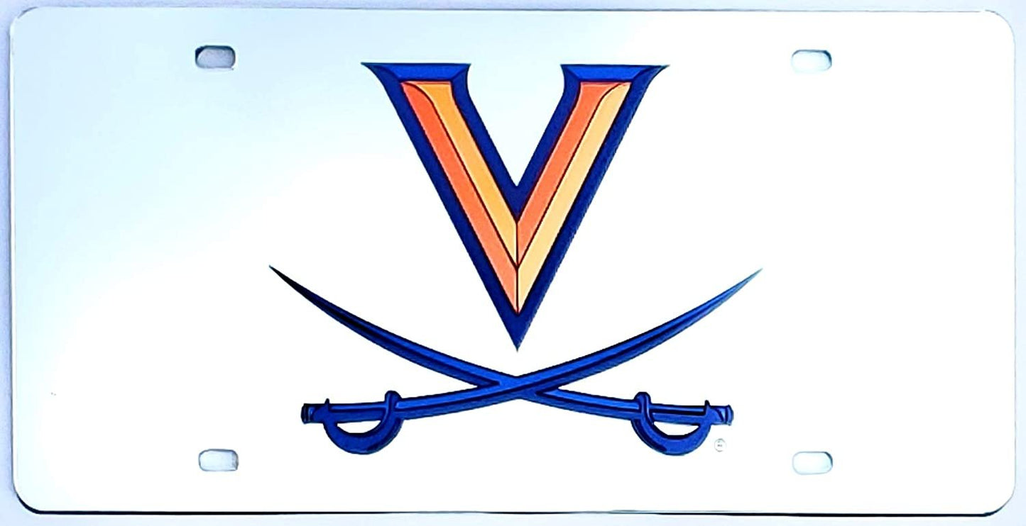 University of Virginia Cavaliers Premium Laser Cut Tag License Plate, Mirrored Acrylic Inlaid, 6x12 Inch