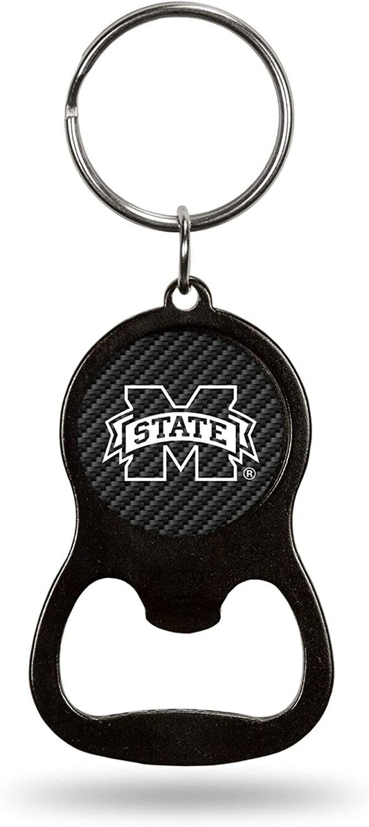 Mississippi State University Bulldogs Premium Solid Metal Keychain Bottle Opener, Carbon Fiber Design