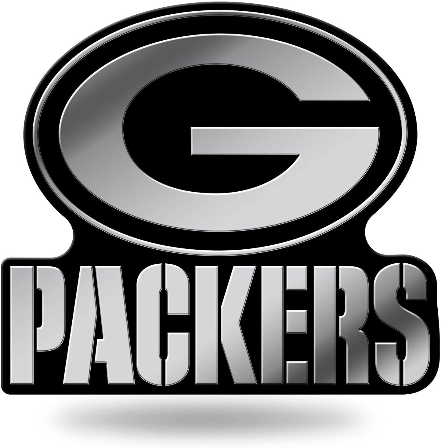 Green Bay Packers Auto Emblem, Silver Chrome Color, Raised Molded Plastic, 3.5 Inch, Adhesive Tape Backing