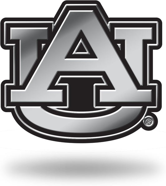 Auburn University Tigers Auto Emblem, Silver Chrome Color, Raised Molded Plastic, Adhesive Tape Backing