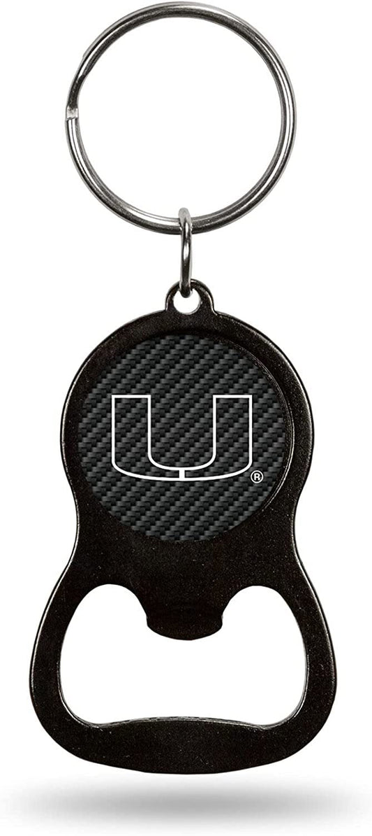 University of Miami Hurricanes Premium Solid Metal Keychain Bottle Opener, Carbon Fiber Design
