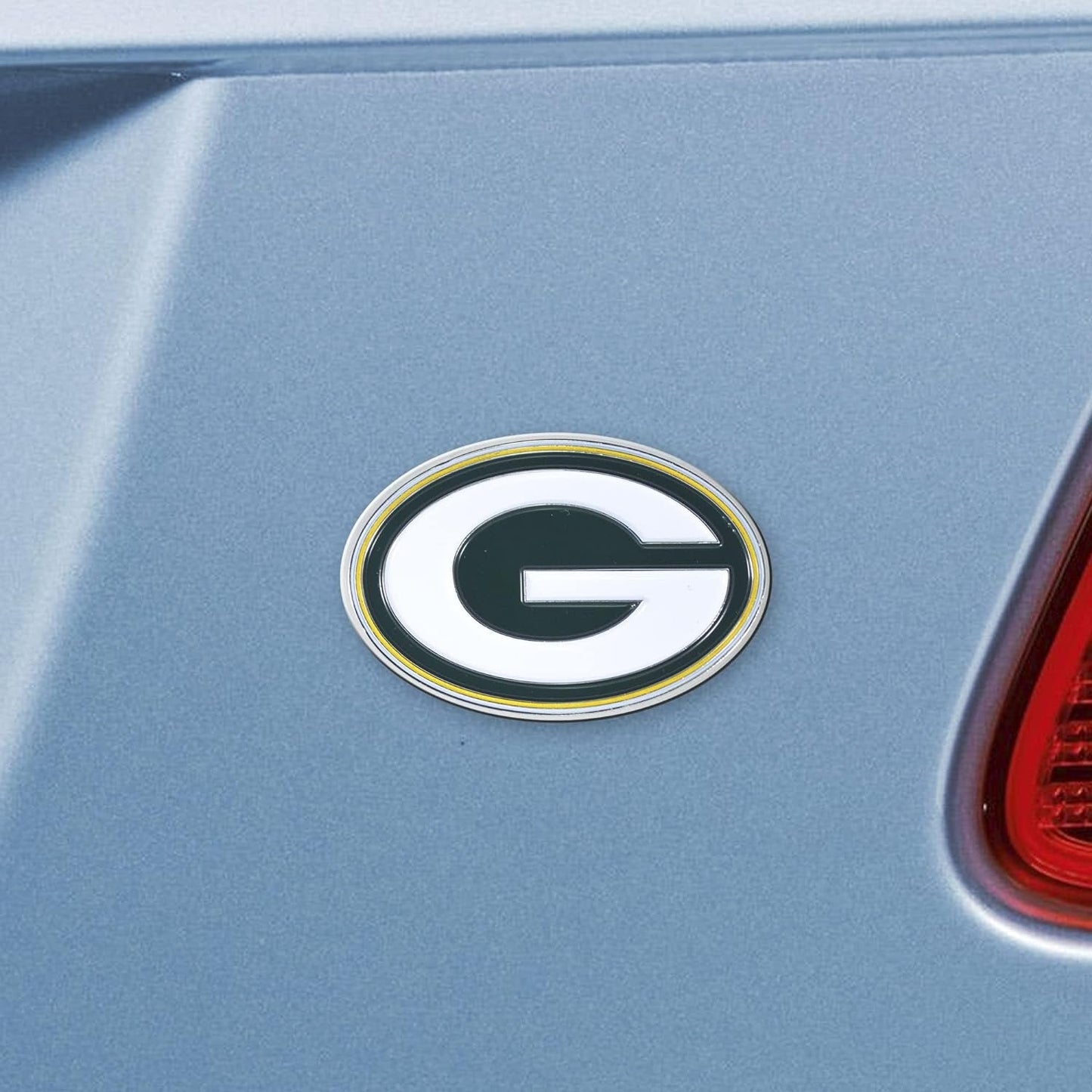 Green Bay Packers Solid Metal Color Auto Emblem, Raised, Adhesive Tape Backing